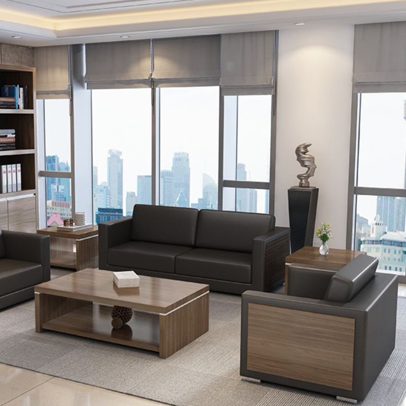 Office Furniture Luxury - 우드 소재 소가죽 사무실 소파 편안하고